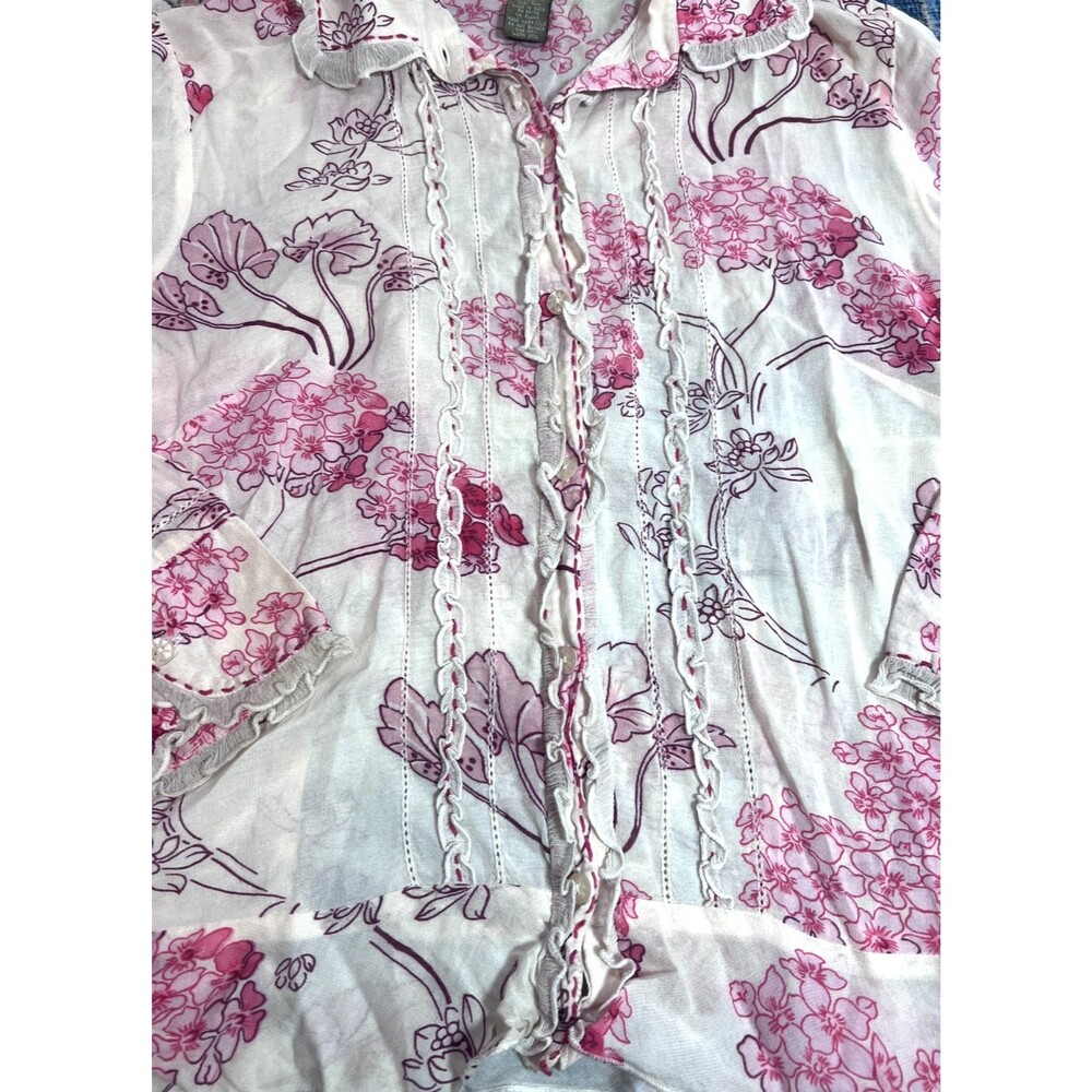 Anthropologie Floral Pintuck Ruffle Trim Cotton Blouse Size 10 - Picture 9 of 9